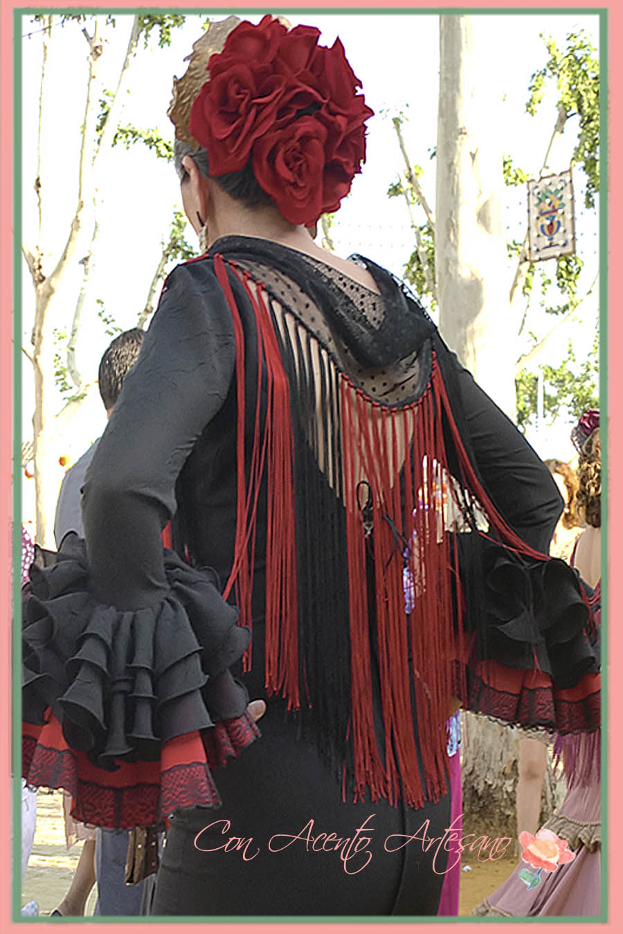 Complementos traje flamenca en negro y rojo - Acento Artesano