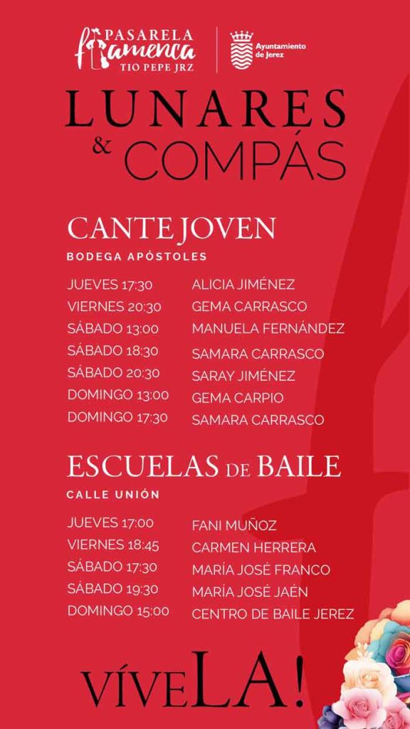 Programa de actuaciones de Lunares y Compás en Pasarela Flamenca Jerez 2024